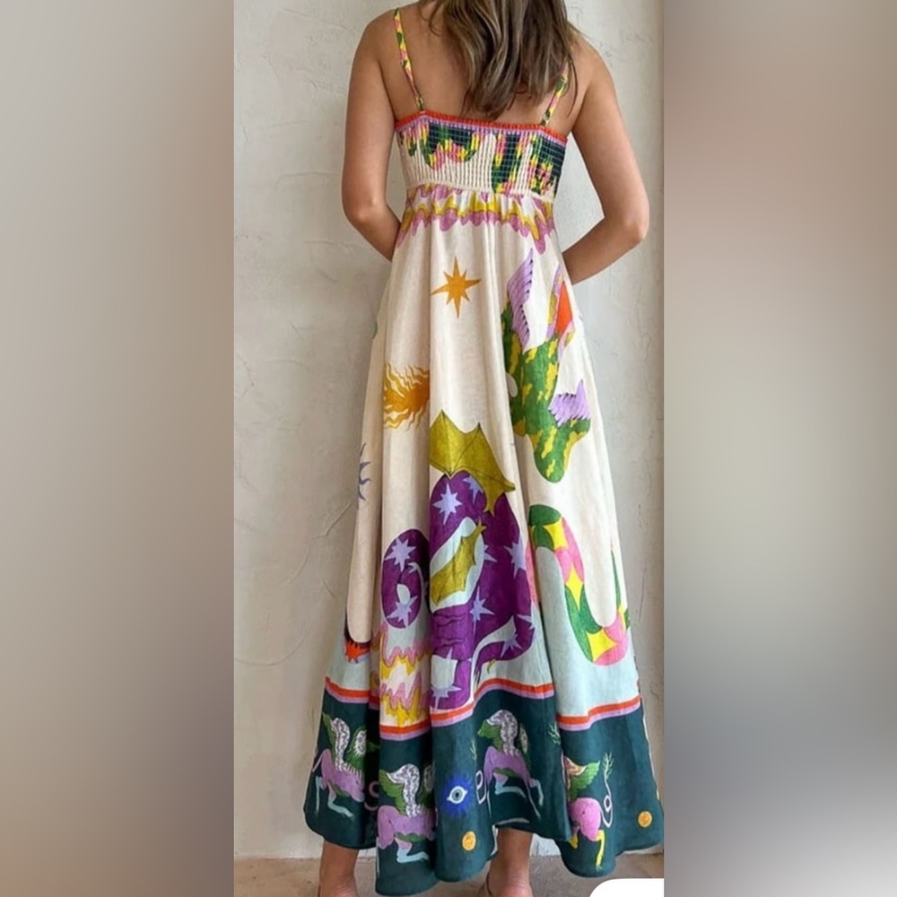 Colorful Abstract Maxi Sundress with Heart Motif - Picture 7 of 8